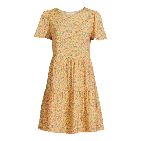Time and Tru Short Sleeve Floral Printed Woven Mini Dress Women's Size XS (0-2) - Picture 1 of 16